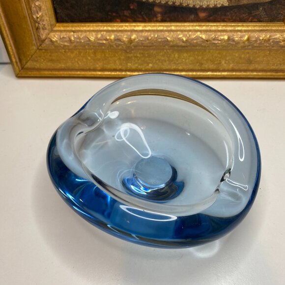Vintage Holmegaard Per Lutken Light Blue Art Glass Dish Ashtray Signed & Number - Picture 1 of 15